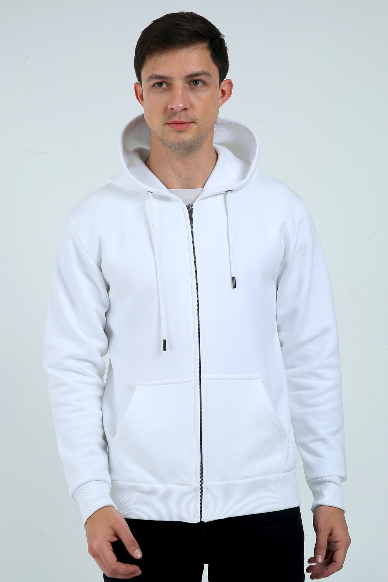 Plain White Zipper Hoodie