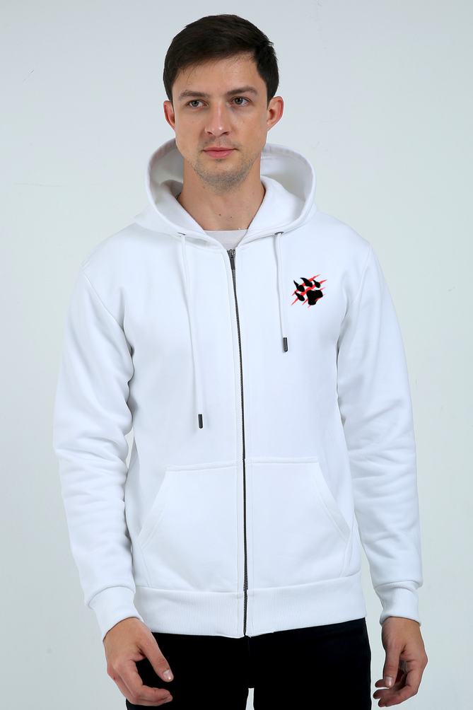 Paw White Zipper Hoodie