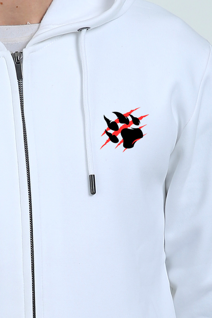 Paw White Zipper Hoodie